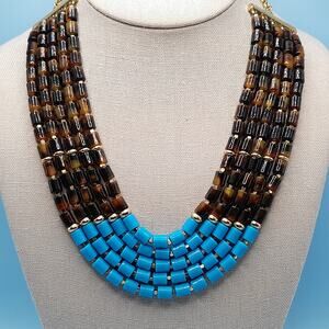 Fossil Blue & Brown Beaded Five Strand Necklace 21"